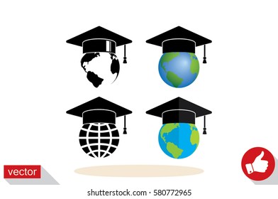 Graduation cap on globe icon vector illustration .