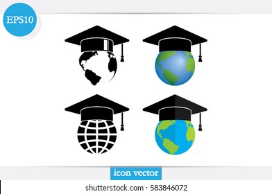 Graduation cap on globe icon vector illustration .