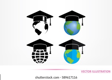 Graduation cap on globe icon vector illustration eps10