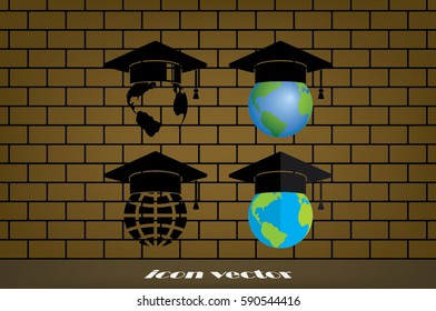 Graduation cap on globe icon vector illustration.
