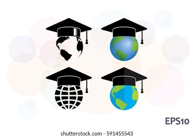 Graduation cap on globe icon vector illustration eps10