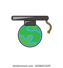 Graduation cap on globe. Single continuous line world diploma graphic icon. minimalistic design vector illustration on white background