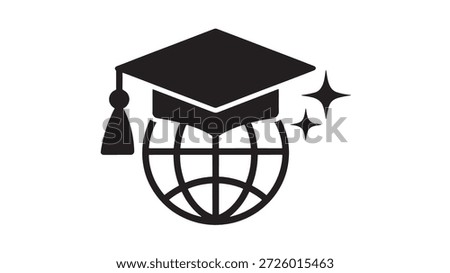 Graduation cap on globe with sparkles symbolizing global education and academic achievement