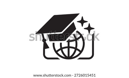 Graduation cap on globe with stars symbolizing education and achievement worldwide academic success concept