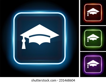 Graduation Cap on Glow Square Button