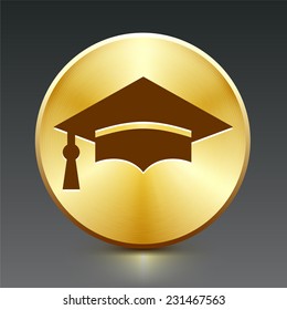 Graduation Cap on Gold Round Button