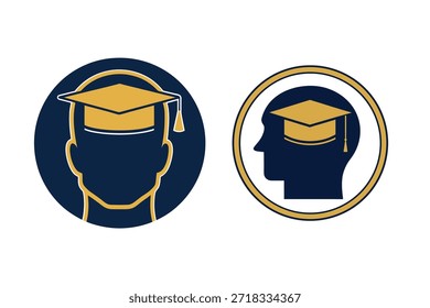 Graduation cap on human head icons for education and learning concepts academic achievement symbols