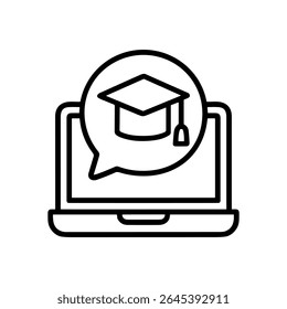 Graduation cap on laptop screen. Icon symbol illustration