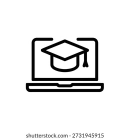 Gorra de graduación en el icono de la pantalla del ordenador portátil para la educación en línea y recursos de aprendizaje