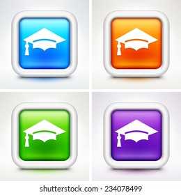 Graduation Cap on Multi Color Square Buttons