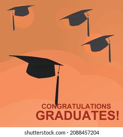 Graduation cap on red background. vector 