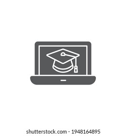 Límite de graduación en el icono del portátil de pantalla aislado fondo. Aprendizaje en línea o concepto de e-learning. Ilustración vectorial