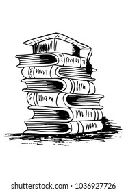 Graduation cap on stack of books