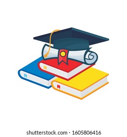 Graduation Cap On Stack Books Educational Stock Vector (Royalty Free ...