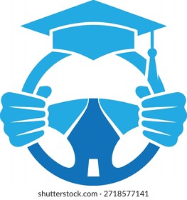 Graduation Cap on Steering Wheel, Guidance, Blue, Education