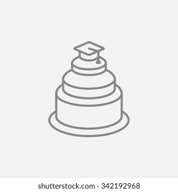 Tapa de graduación en la parte superior de un icono de la línea del pastel para web, móviles e infografías. Icono vector de gris oscuro aislado en fondo gris claro.