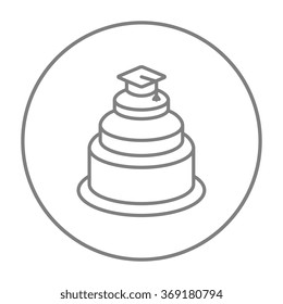 Graduation cap on top of cake line icon.