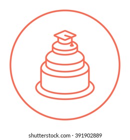 Graduation cap on top of cake line icon.
