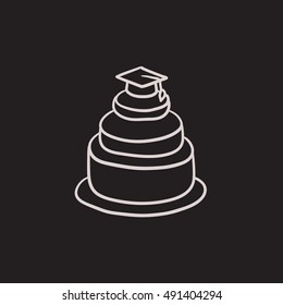 Graduationsmütze auf dem Kuchen, Vektorgrafik-Symbol einzeln auf Hintergrund. Handgezeichnete Graduationskappe auf dem Kuchensymbol. Graduationsmütze auf dem Cake Sketch Symbol für Infografik, Website oder App.
