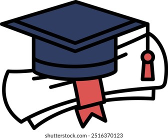 A graduation cap is on top of a diploma