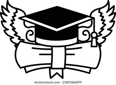 A graduation cap is on top of a stack of books