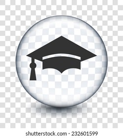 Graduation Cap on Transparent Round Button