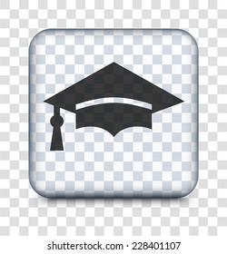Graduation Cap on Transparent Square Button