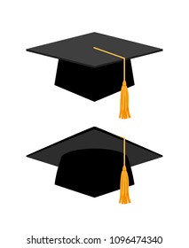 Graduation cap on white. Academic cap icons for student graduate, university hat flat vector illustration