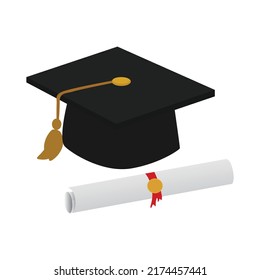 Graduation Cap. On White Background. Toga Hat Drawing Digital Design Graphic 2d Hd Illustration Vector