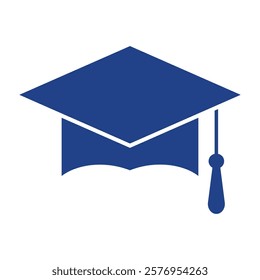 Graduation cap on white background. Vector illustration. Education and university concept. Design for graduation ceremony. Congratulations graduates design. Blue Graduation hat symbol, EPS 10.