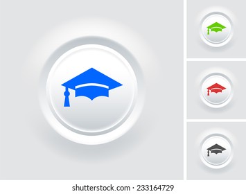 Graduation Cap on White Bevel Round Button