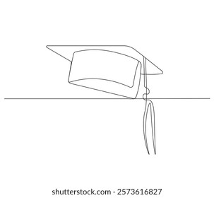 Graduation cap one continuous line drawing. Studying thin symbol or logo in simple linear style. Concept vector art for university or college. Editable stroke. Doodle line illustration

