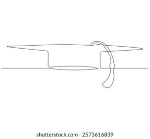 Graduation cap one continuous line drawing. Studying thin symbol or logo in simple linear style. Concept vector art for university or college. Editable stroke. Doodle line illustration

