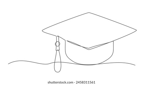 Graduation cap One line drawing on white background