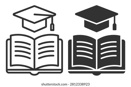 graduation cap and open book education icon set vector illustration on transparent background
