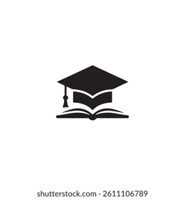 Graduation cap and open book graphic design.