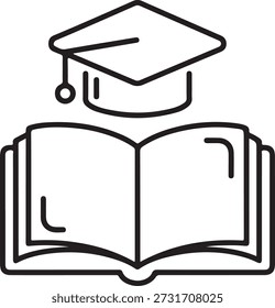 Boné de graduação e livro aberto isolado no fundo branco, ilustração