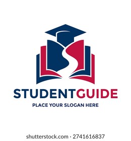 Graduation cap with open book and path for student guide, education, and university study.