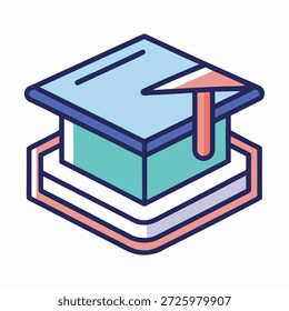 Graduation cap and open book with rising arrow vector illustration, education success concept, modern flat design academic achievement graphic