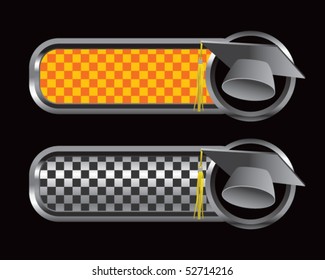 graduation cap orange and black checkered tabs
