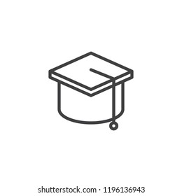 Graduation cap outline icon. linear style sign for mobile concept and web design. Graduate hat simple line vector icon. Education symbol, logo illustration. Pixel perfect vector graphics