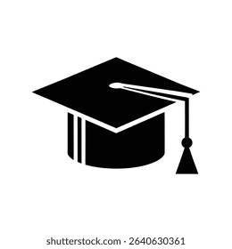 Graduation Cap Outline Icon – Vector Illustration on White Background
