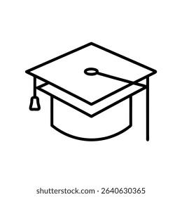 Graduation Cap Outline Icon – Vector Illustration on White Background
