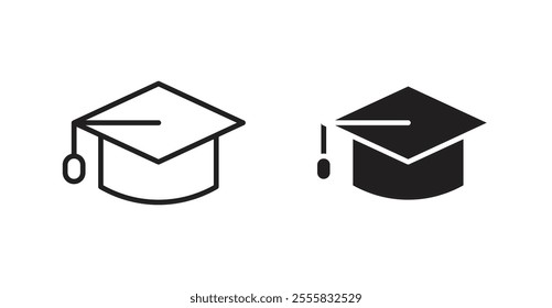 Graduation cap outlined and solid icon vector collection.