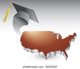 graduation cap over united states icon