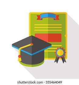 Graduation cap and paper flat icon