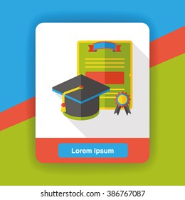 Graduation cap and paper flat icon