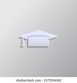 Graduation, cap paper style, vector icon. Grey color vector background