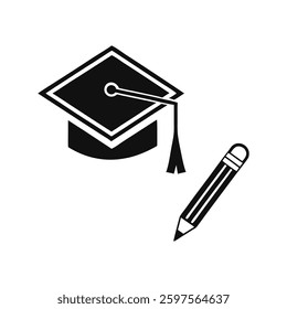  graduation cap and pen vector icon