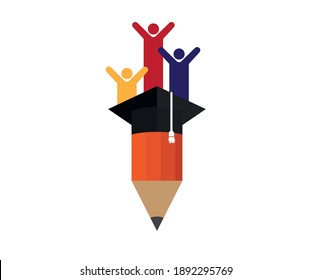 graduation cap and pencil symbol vector.